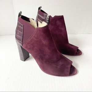Marc Fisher Omsabrea Wine Faux Suede Boots Peep Toe Heeled Ankle 7.5